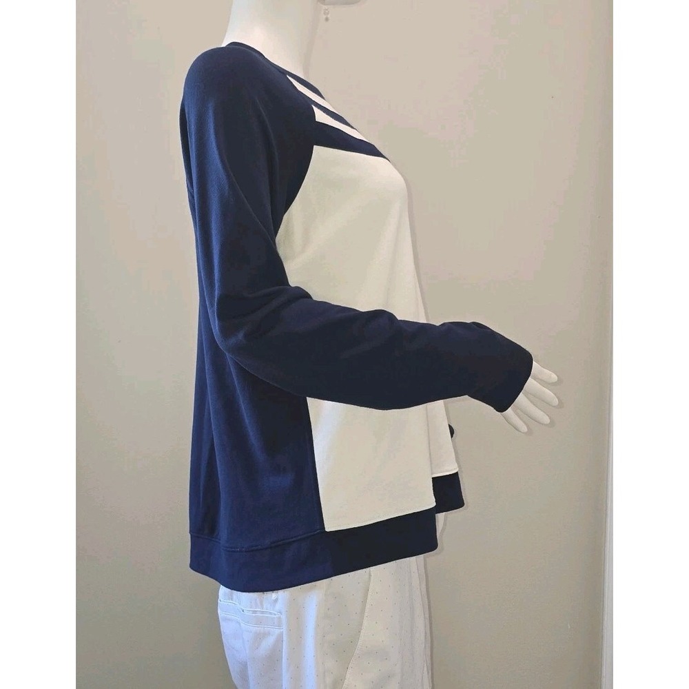 Belyn Key Women's Navy White Stripe Raglan Long Sleeve Top Size M Rayon Golf‎ - Picture 4 of 16